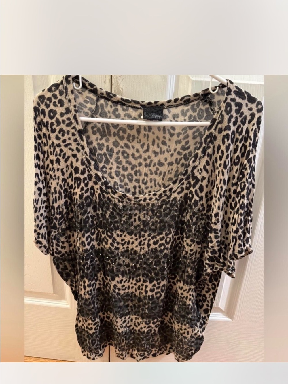 Daytrip Beige and Black Leopard Scoop Neck Short Sleeve Top